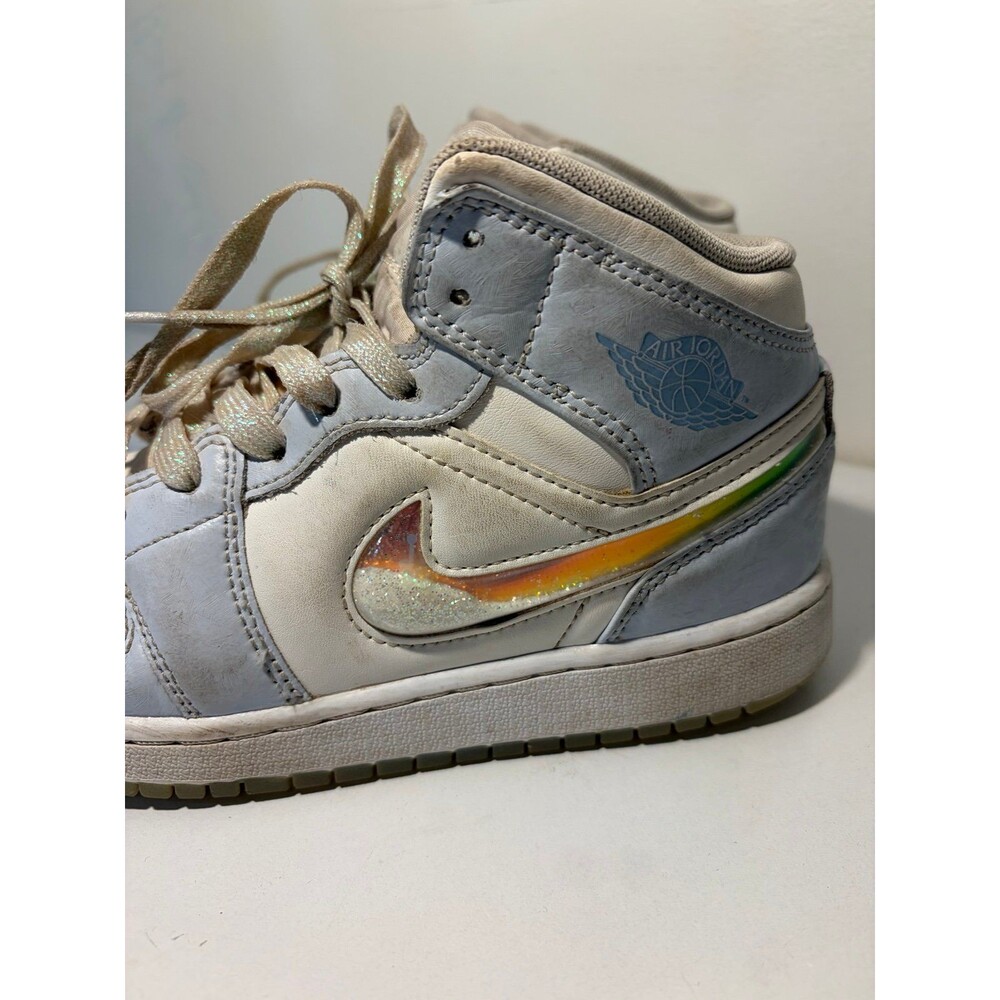 Youth Baby Blue White Glitter Nike Jordans